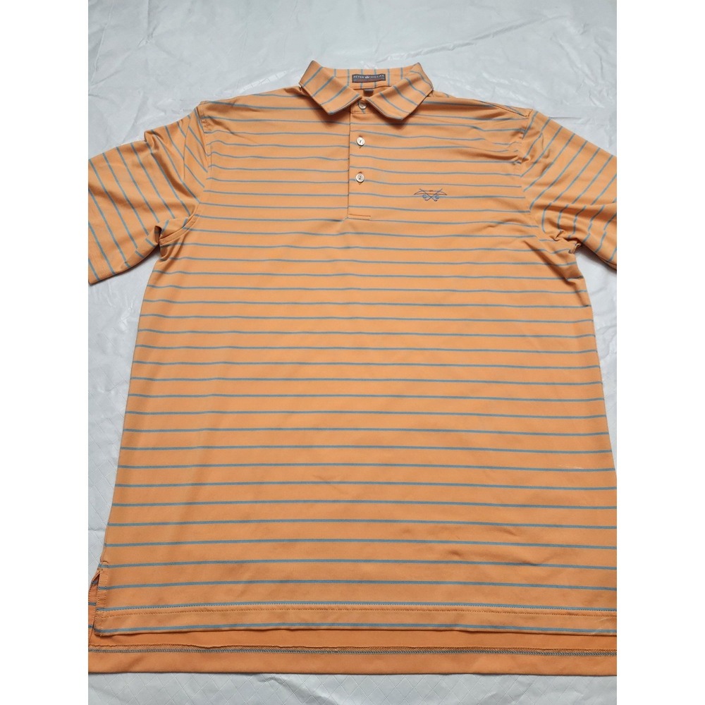 Peter Millar Polo Shirt Mens Medium Orange Striped Summer Comfort Stretch Golf